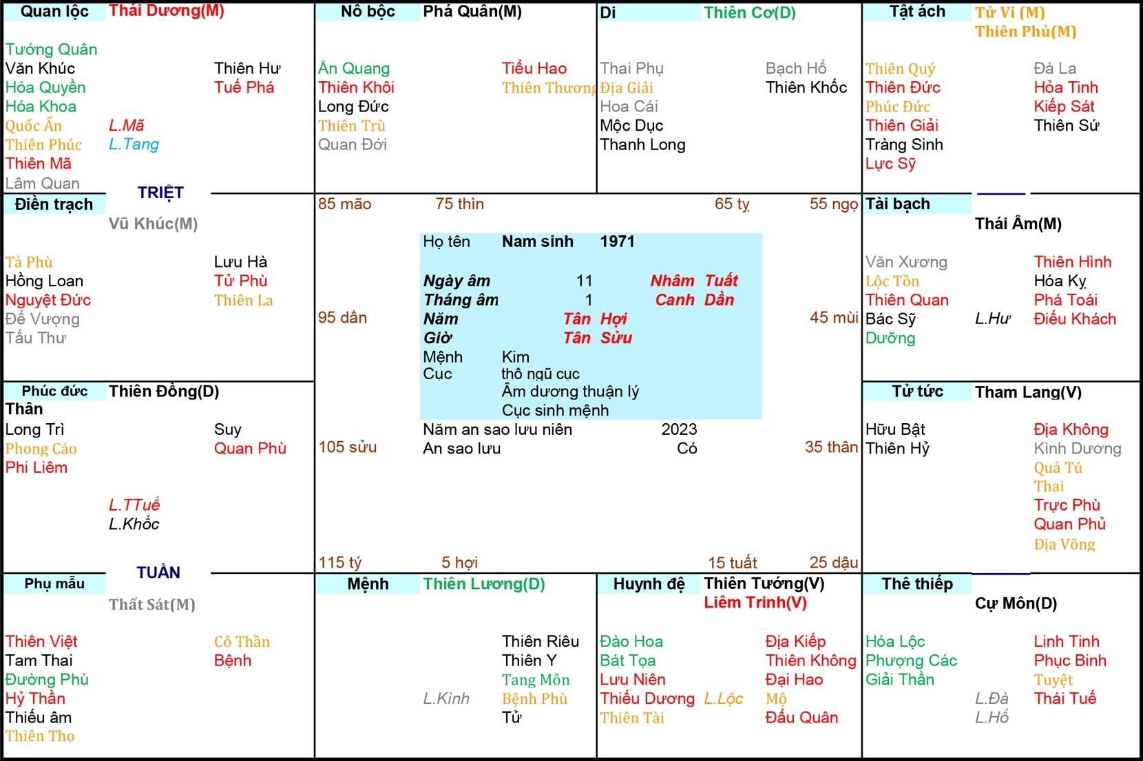 Xem Tử Vi Nam 1971, tử vi tuổi Tân Hợi, tử vi năm 1971, tử vi Nam 1971, lập tử vi Nam 1971