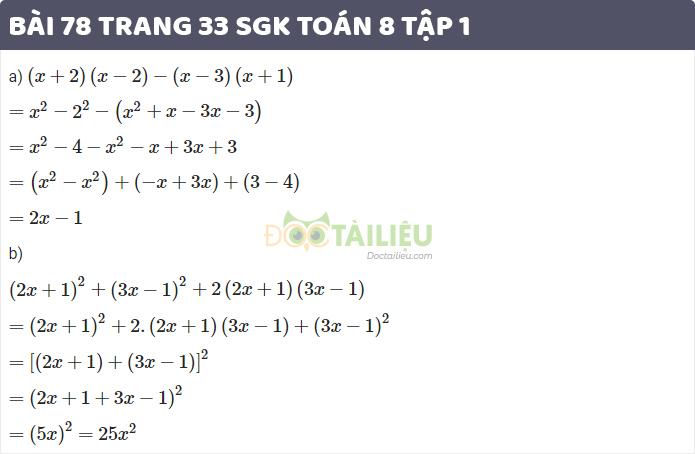 giải bài 78 sgk Toán 8 tập 1 trang 33