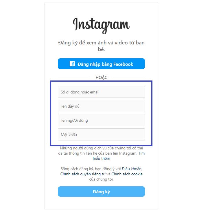 tạo tài khoản instagram bằng gmail