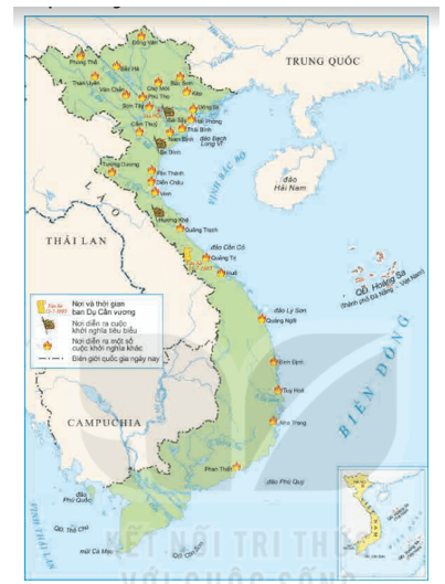 Quan sát lược đó hình 18.4, nêu nhận xét của em về phong trào Cần vương