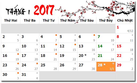 Tết Nguyên Đán Đinh Dậu 2017 được nghỉ bao nhiêu ngày?